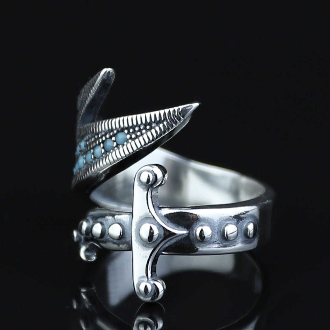 925 Sterling Silver Zulfiqar Sword Ring with Turquoise Stone