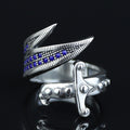 925 Sterling Silver Adjustable Zulfiqar Sword Ring with Sapphire Stone