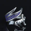 925 Sterling Silver Adjustable Zulfiqar Sword Ring with Sapphire Stone