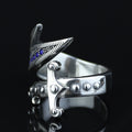925 Sterling Silver Adjustable Zulfiqar Sword Ring with Sapphire Stone