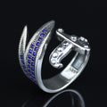 925 Sterling Silver Adjustable Zulfiqar Sword Ring with Sapphire Stone