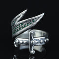 925 Sterling Silver Zulfiqar Sword Ring with Emerald Stone for Men