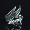 925 Sterling Silver Zulfiqar Sword Ring with Emerald Stone for Men