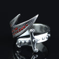 925 Sterling Silver Adjustable Zulfiqar Sword Ring with Ruby Stone