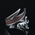 925 Sterling Silver Adjustable Zulfiqar Sword Ring with Ruby Stone