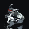 925 Sterling Silver Adjustable Zulfiqar Sword Ring with Ruby Stone