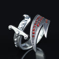 925 Sterling Silver Adjustable Zulfiqar Sword Ring with Ruby Stone