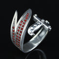925 Sterling Silver Adjustable Zulfiqar Sword Ring with Ruby Stone