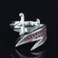 925 Sterling Silver Adjustable Zulfiqar Sword Ring with Ruby Stone