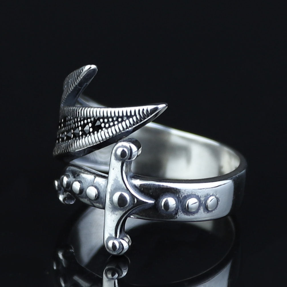 925 Sterling Silver Zulfiqar Sword Ring with Black Onyx for Men