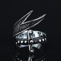 925 Sterling Silver Adjustable Zulfiqar Sword Ring with Black Onyx