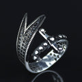 925 Sterling Silver Adjustable Zulfiqar Sword Ring with Black Onyx