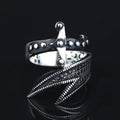 925 Sterling Silver Adjustable Zulfiqar Sword Ring with Black Onyx