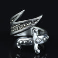 925 Sterling Silver Double Zulfiqar Sword Ring with Marcasite Stones
