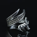 925 Sterling Silver Double Zulfiqar Sword Ring with Marcasite Stones