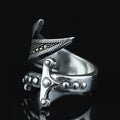 925 Sterling Silver Double Zulfiqar Sword Ring with Marcasite Stones