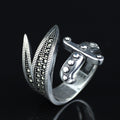 925 Sterling Silver Double Zulfiqar Sword Ring with Marcasite Stones