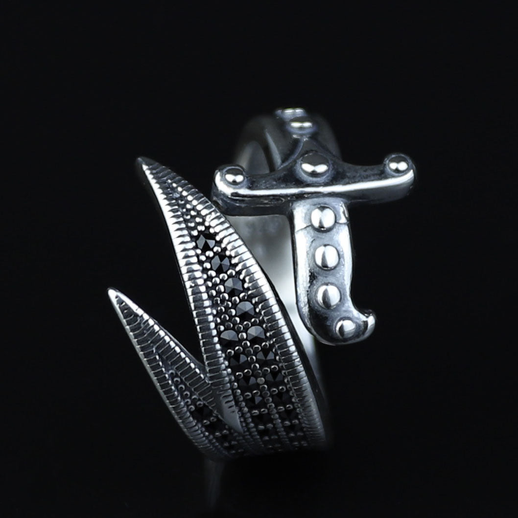 925 Sterling Silver Zulfiqar Sword Ring with Black Onyx for Men