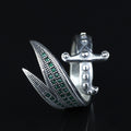 925 Sterling Silver Zulfiqar Sword Ring with Emerald Stone for Men