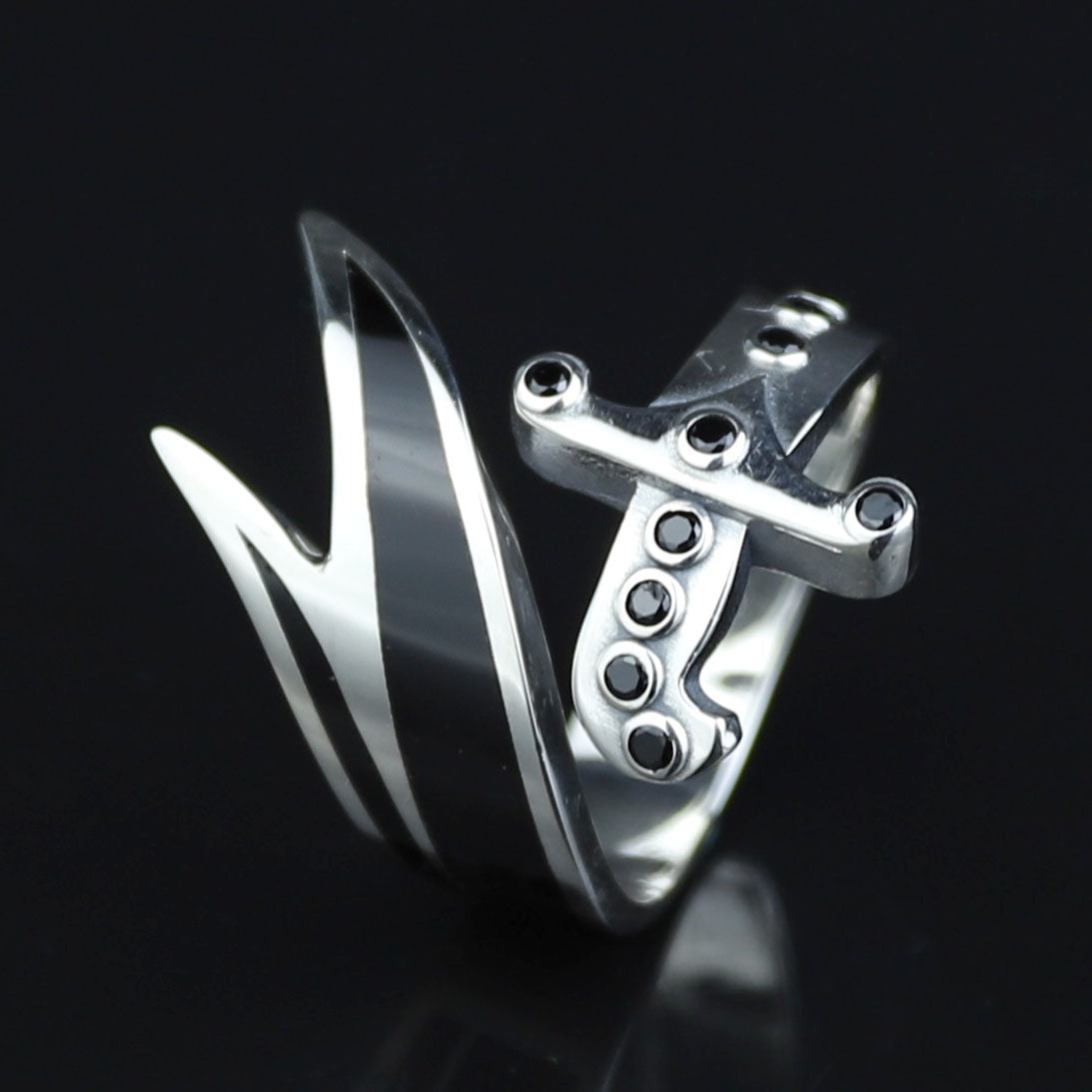 925 Sterling Silver Zulfiqar Sword Ring with Black Onyx for Men