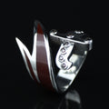 925 Sterling Silver Double Zulfiqar Sword Ring with Ruby Stone