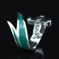 925 Sterling Silver Double Zulfiqar Sword Ring with Emerald Stone