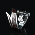 925 Sterling Silver Double Zulfiqar Sword Ring with Ruby Stone