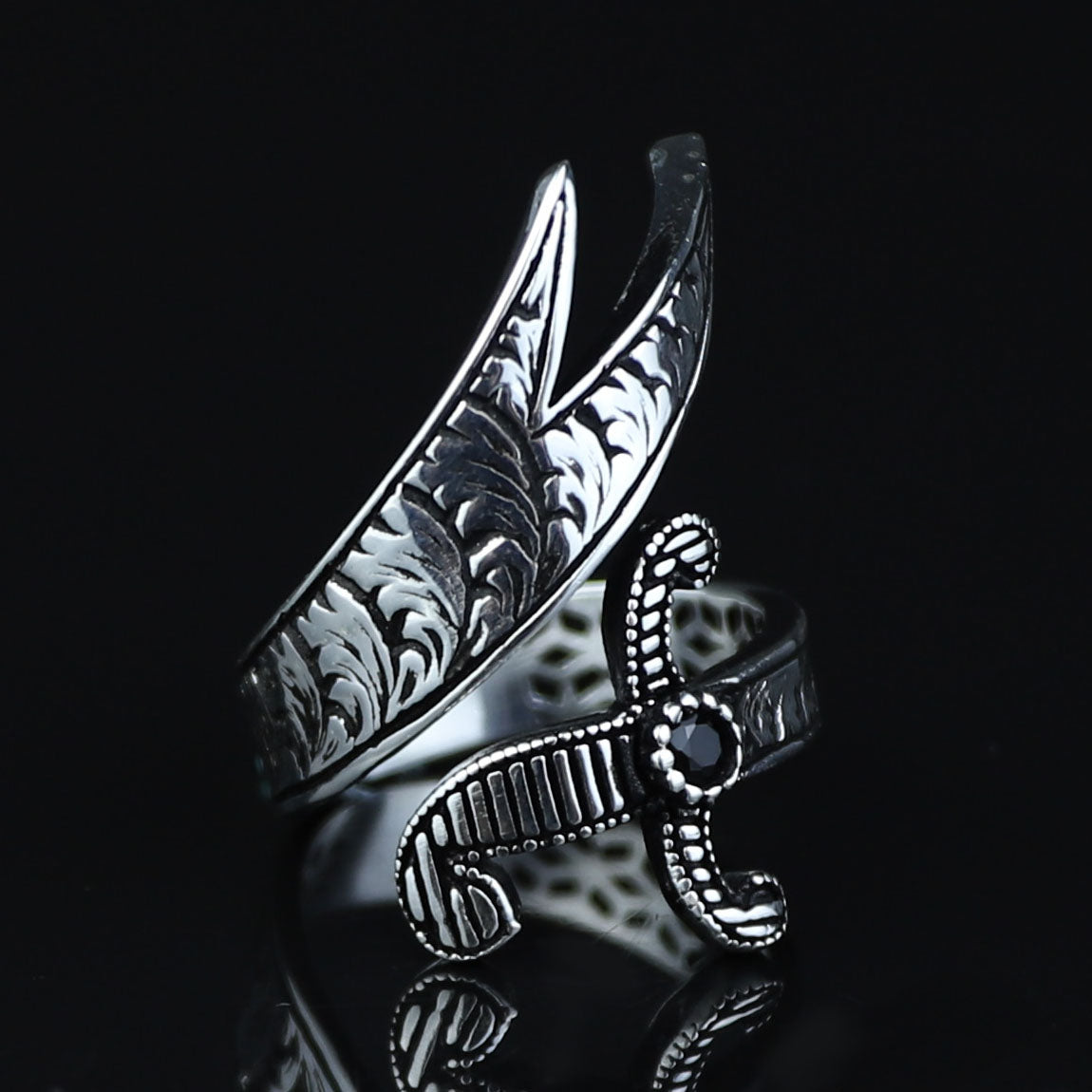 925 Sterling Silver Oxidized Double Zulfiqar Sword Ring