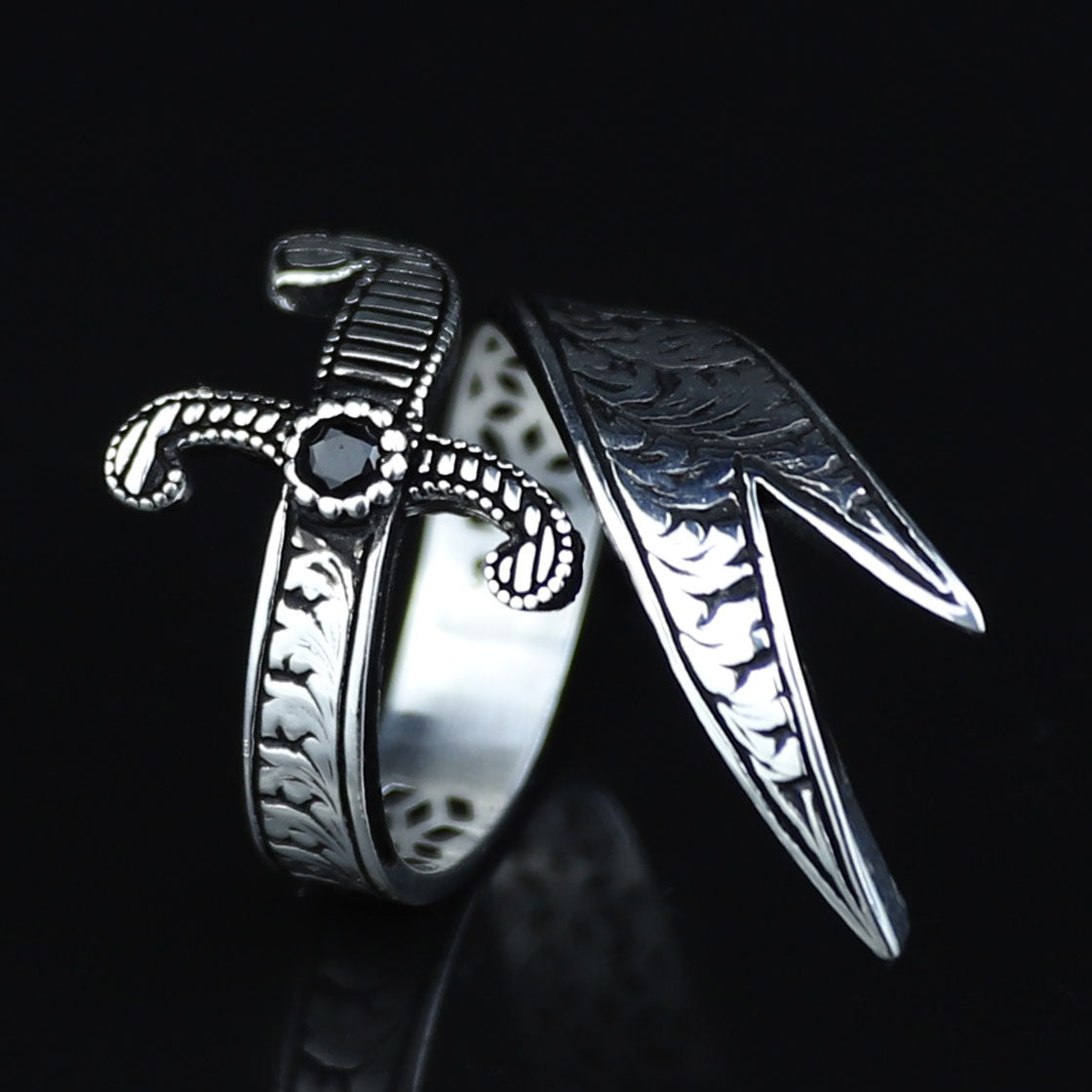925 Sterling Silver Oxidized Double Zulfiqar Sword Ring