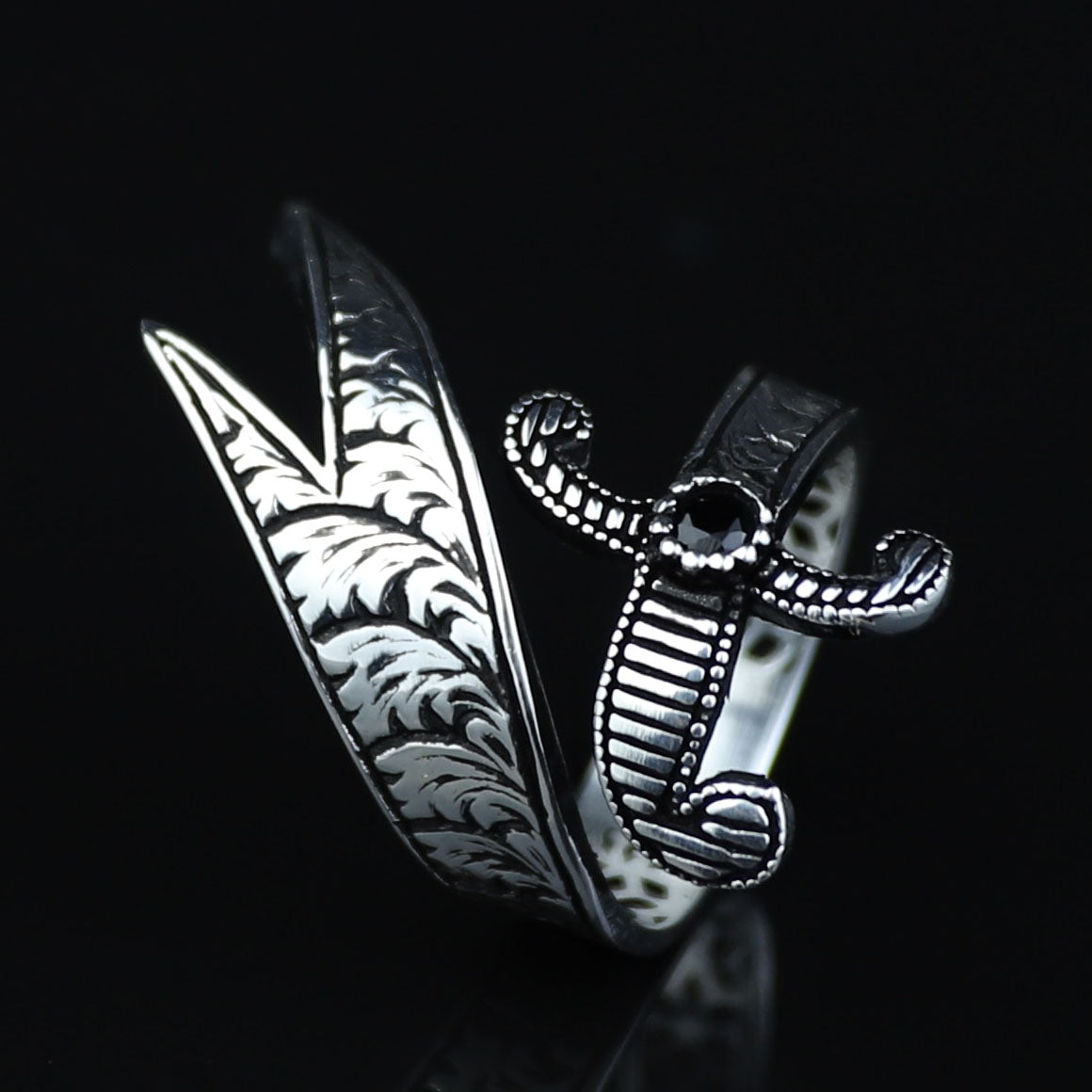925 Sterling Silver Oxidized Double Zulfiqar Sword Ring