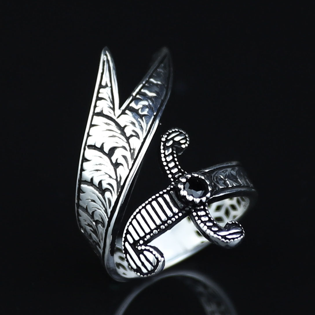 925 Sterling Silver Oxidized Double Zulfiqar Sword Ring
