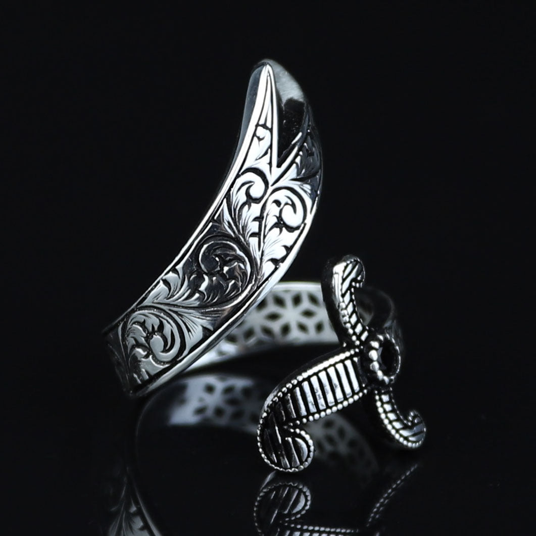 925 Sterling Silver Engraved Double Zulfiqar Sword Ring