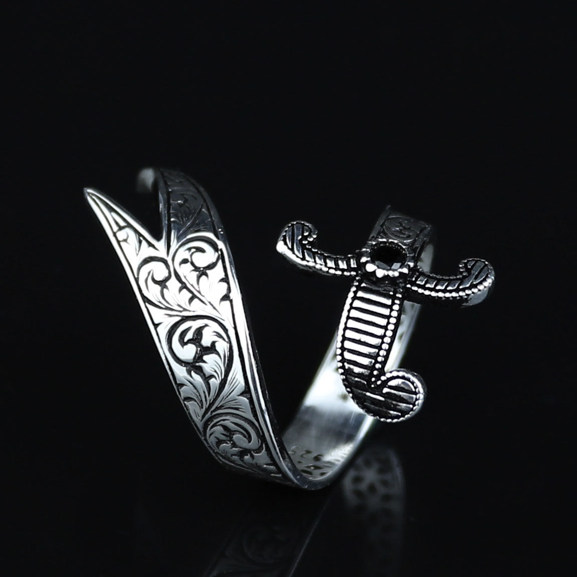 925 Sterling Silver Engraved Double Zulfiqar Sword Ring