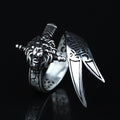 925 Sterling Silver Leon Head Double Zulfiqar Sword Ring