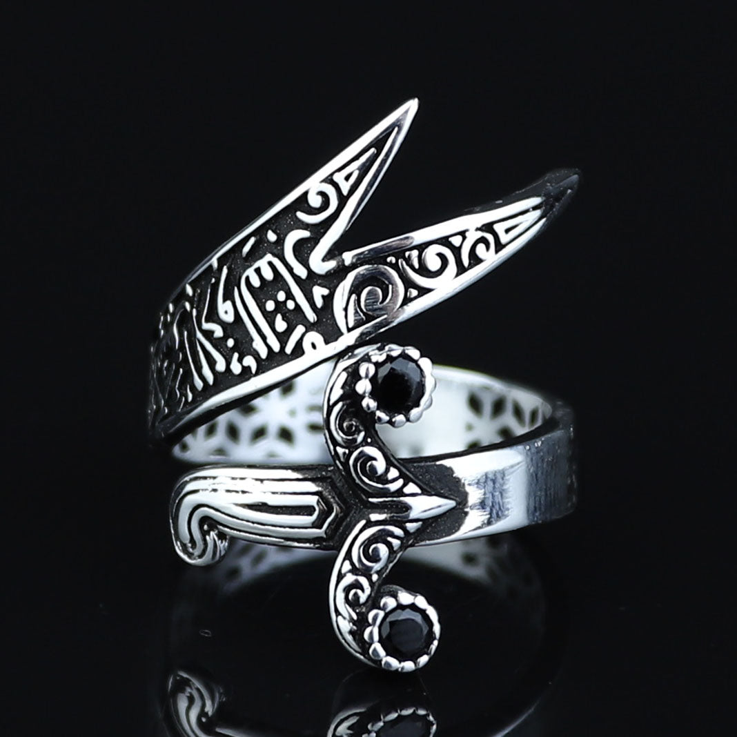 925 Sterling Silver Black Stone Zulfiqar Sword Ring for Men