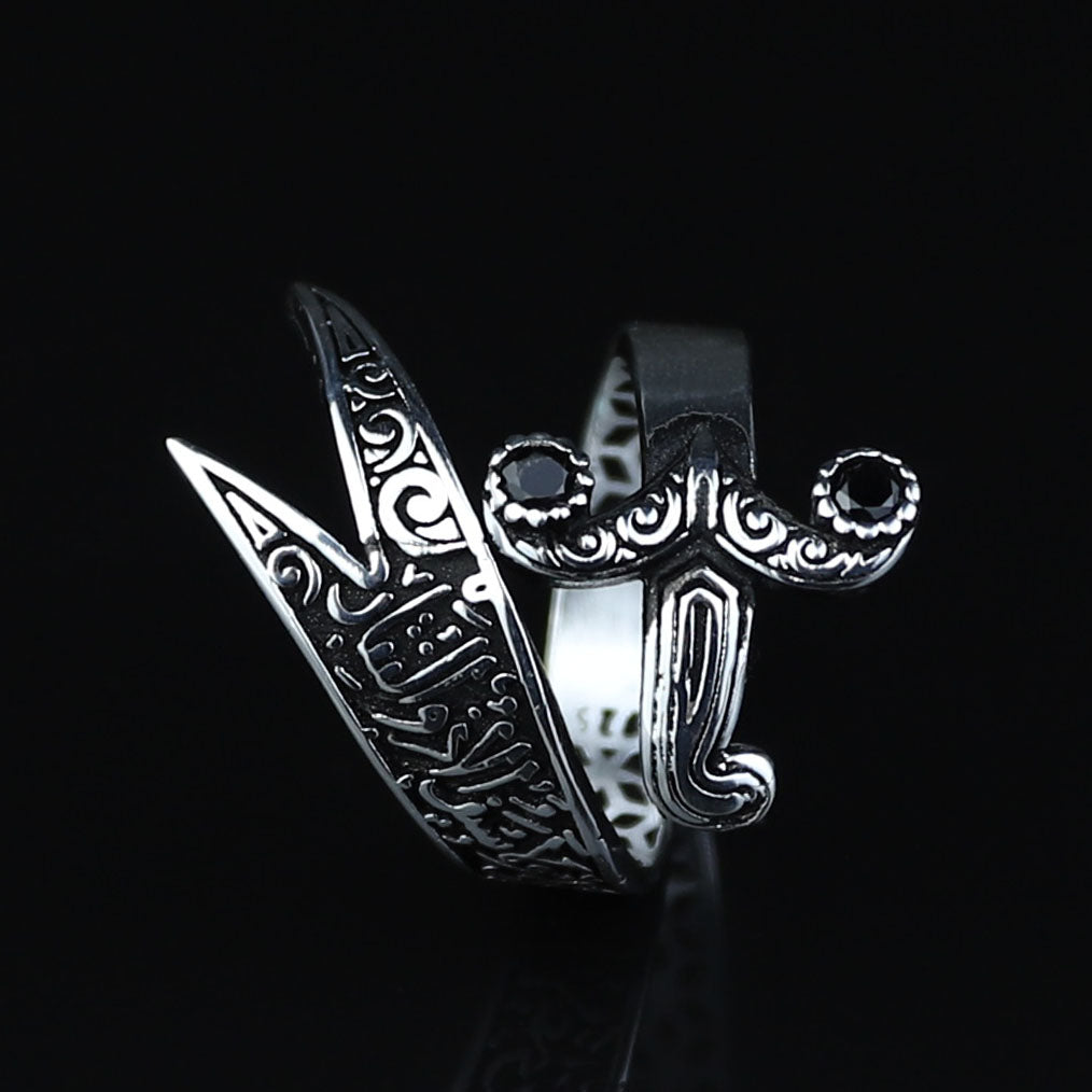 925 Sterling Silver Black Stone Zulfiqar Sword Ring for Men