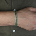 925 Silver Unisex Emerald Tennis Bracelet, Baguette Cut Green Link Tennis Bracelet, Luxury Tennis Bracelet