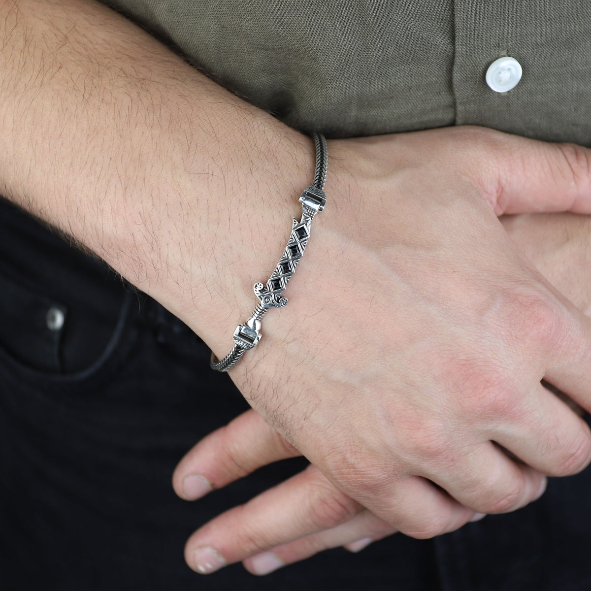 925 Silver Zulfiqar Sword Bracelet, Black Onyx Sword Bracelet, Hz Ali Zulfiqar Bracelet