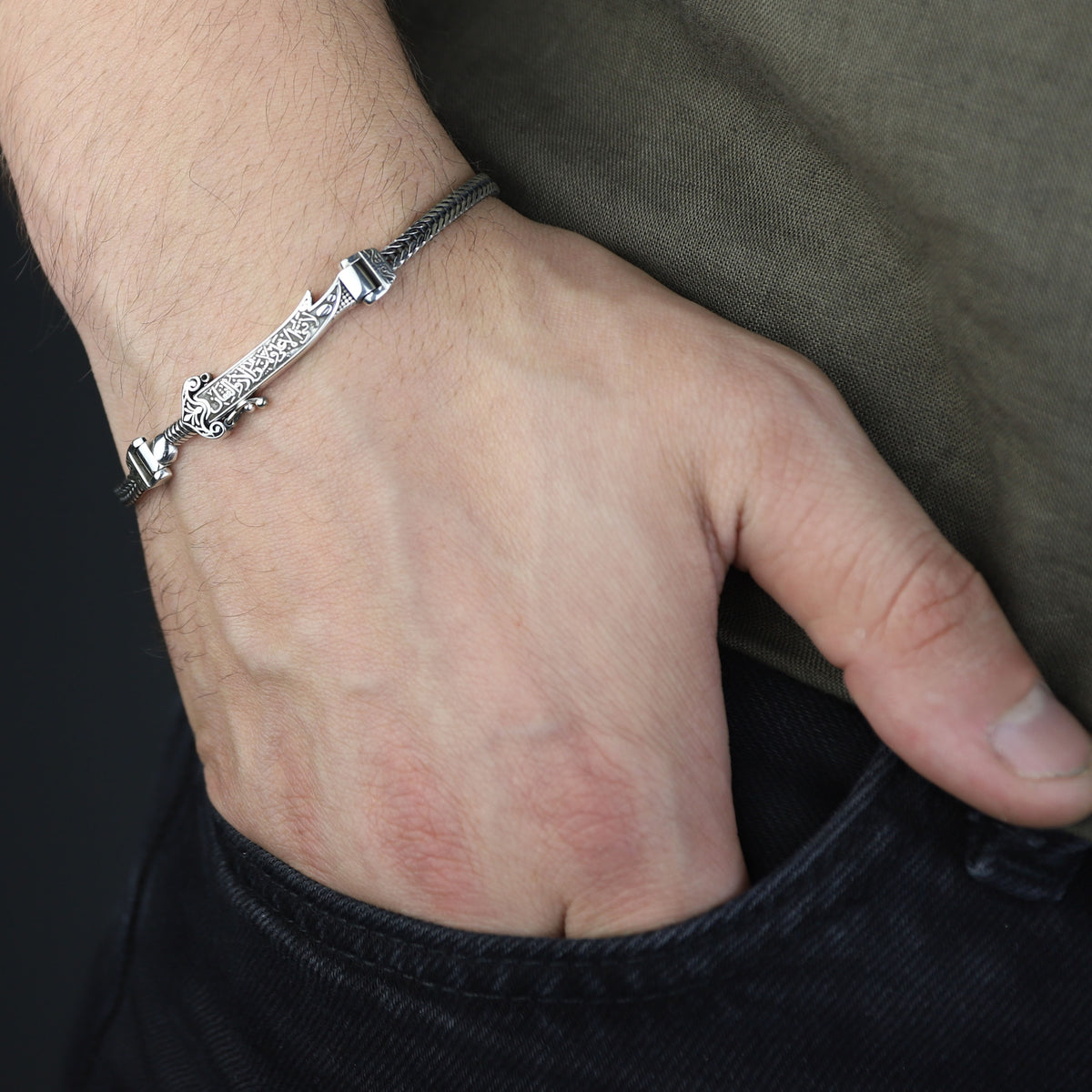 925 Silver Zulfiqar Sword Bracelet, Hz Ali Zulfiqar Chain Bracelet, Foxtail Sword Bracelet