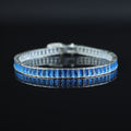 Silver Aquamarine Tennis Bracelet, Men Aquamarine Tennis Bracelet, Baguette Men Tennis Link Bracelet
