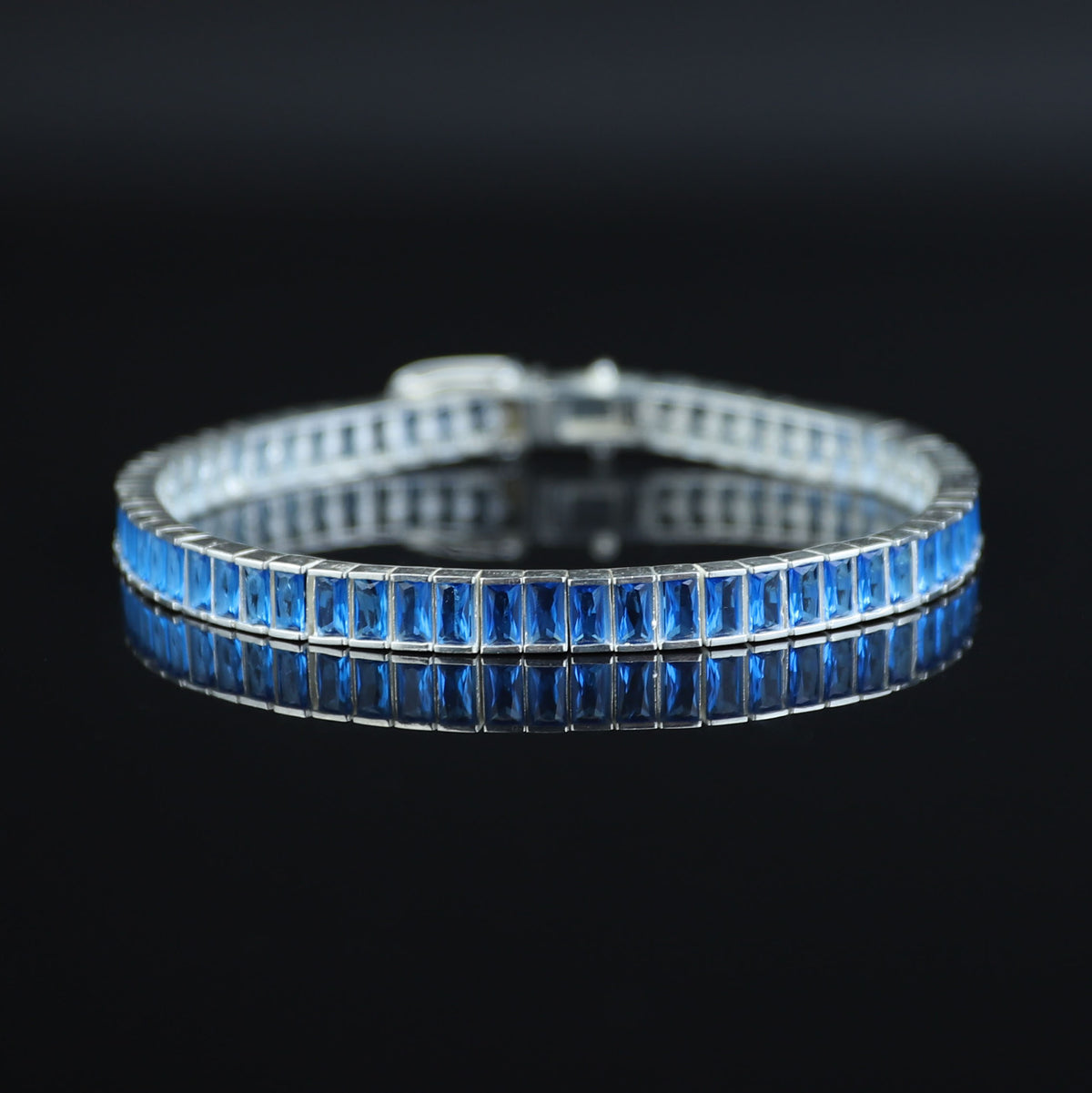 Silver Aquamarine Tennis Bracelet, Men Aquamarine Tennis Bracelet, Baguette Men Tennis Link Bracelet