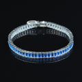 Silver Aquamarine Tennis Bracelet, Men Aquamarine Tennis Bracelet, Baguette Men Tennis Link Bracelet