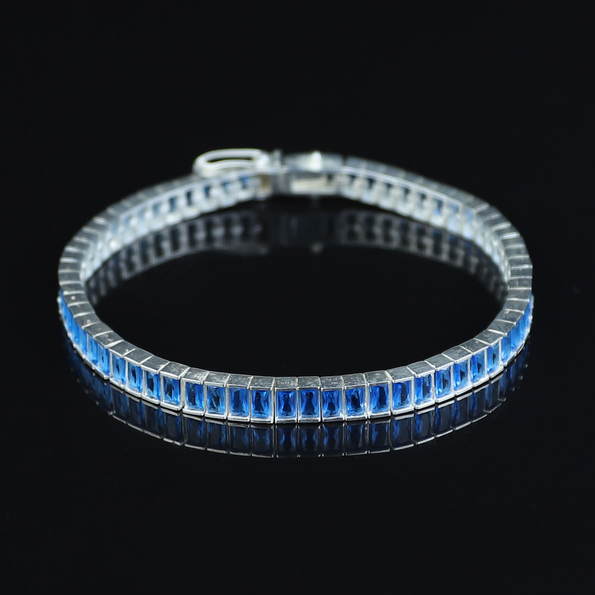 Silver Aquamarine Tennis Bracelet, Men Aquamarine Tennis Bracelet, Baguette Men Tennis Link Bracelet