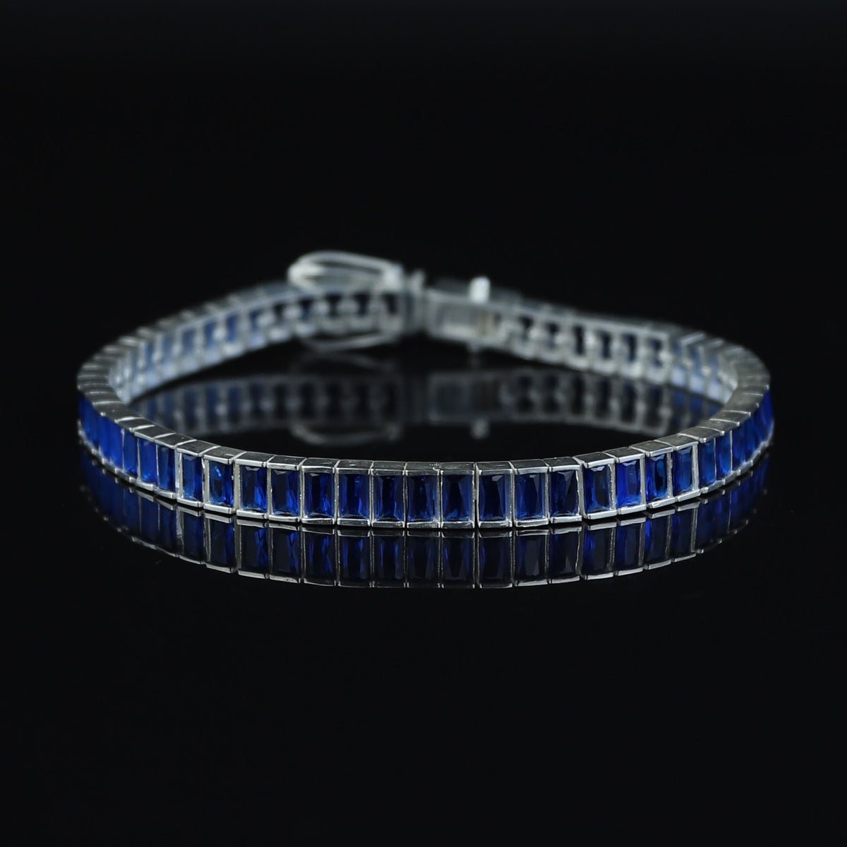 925 Silver Sapphire Gemstone Bracelet, Baguette Elegant Sapphire Bracelet, Men Blue Bracelet