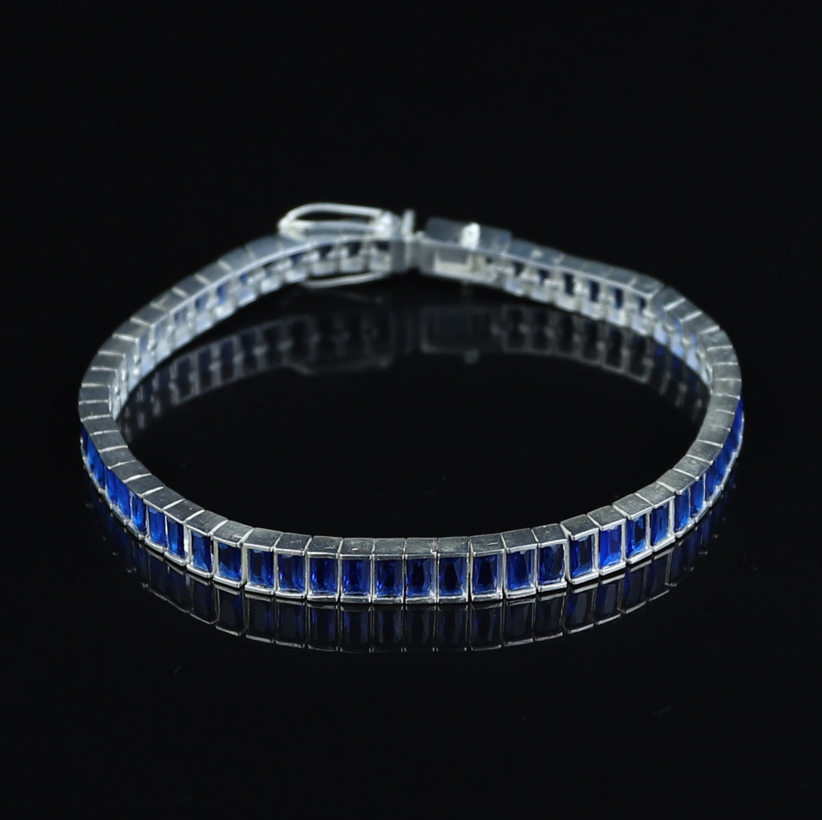 925 Silver Sapphire Gemstone Bracelet, Baguette Elegant Sapphire Bracelet, Men Blue Bracelet