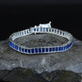 925 Silver Sapphire Gemstone Bracelet, Baguette Elegant Sapphire Bracelet, Men Blue Bracelet