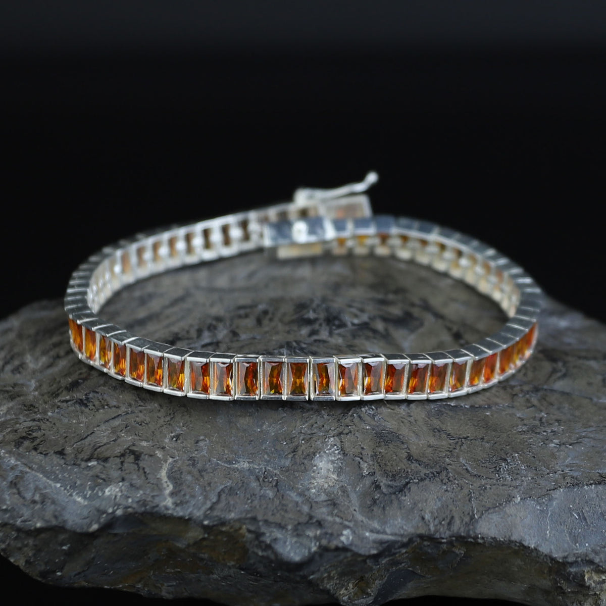925 Silver Garnet Gemstone Bracelet, Elegant Square Ruby Tennis Bracelet, Mens Ruby Link Chain