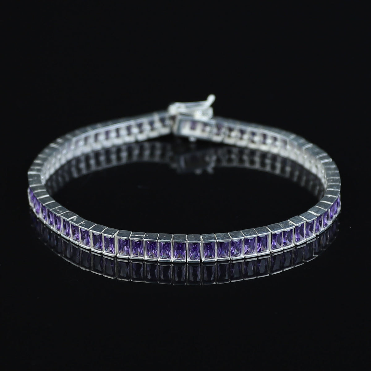 925 Silver Amethyst Tennis Bracelet, Men Silver Tennis Bracelet, Men Luxury Tennis Chain