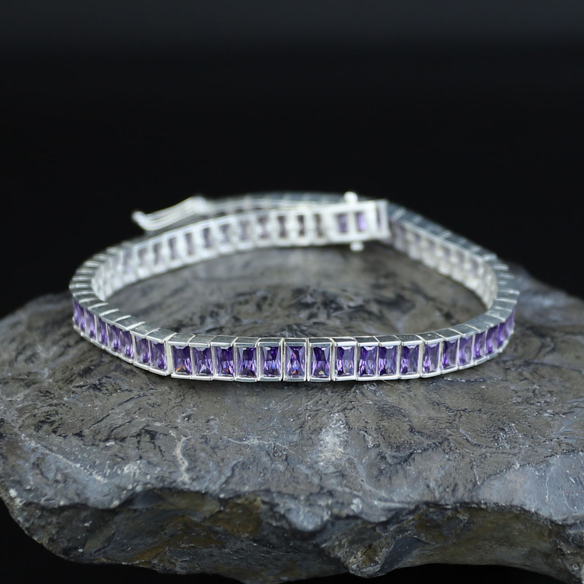 925 Silver Amethyst Tennis Bracelet, Men Silver Tennis Bracelet, Men Luxury Tennis Chain