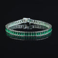 925 Silver Unisex Emerald Tennis Bracelet, Baguette Cut Green Link Tennis Bracelet, Luxury Tennis Bracelet